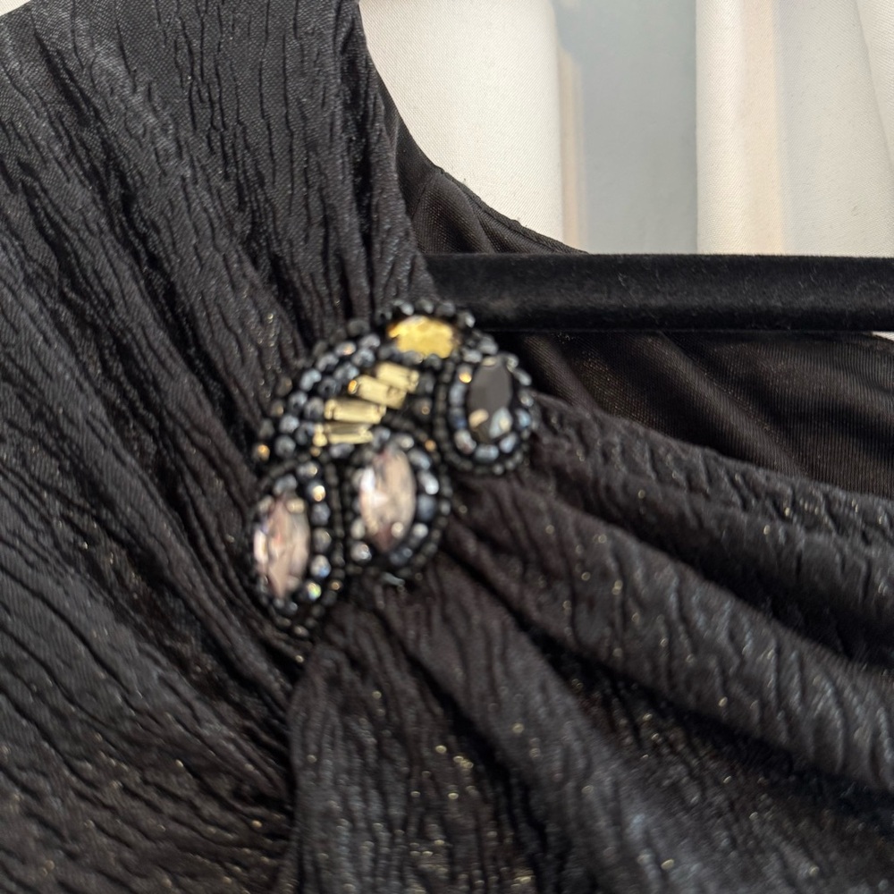 David Meister Black Ruched Beaded Cocktail Dress Long Sleeve Size 10 - Picture 5 of 12